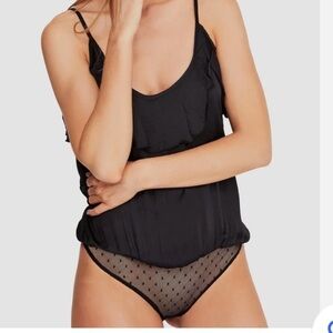 Free People Not Tired Bodysuit Black Ruffle Boho Date Night Intimately